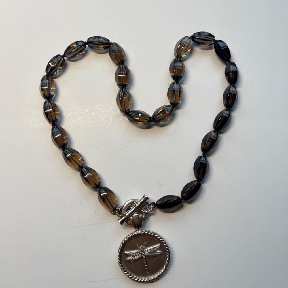 Lucas Robert Smoky Quartz Necklace with Dragonfly Enhancer